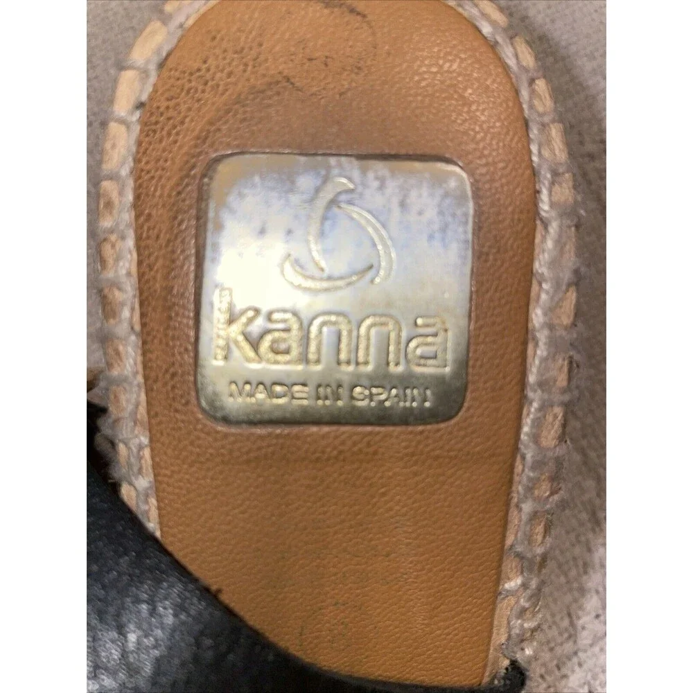 Kanna Women’s Casual Espadrilles Size 39 U.S. 8 M Black Leather Beach Cruise